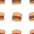 Burgers seamless pattern. Hand drawn burgers. Tasty and fast food